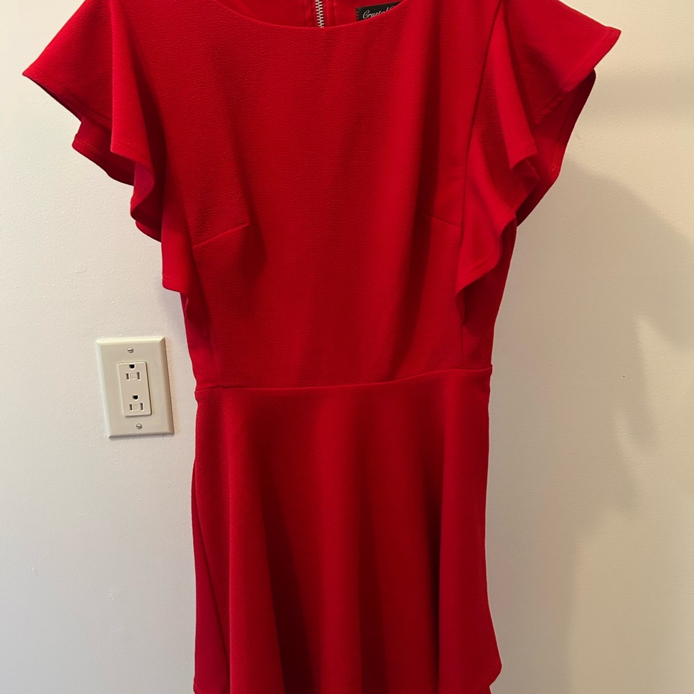 Crystal Doll Vibrant Red Flutter Sleeve Blouse